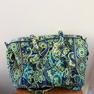 Vera Bradley Green Blue Floral Paisley Large Duffel Bag